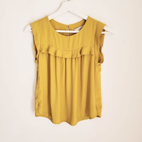 Loft Mustard Ruffle Top Size XSP - Picture 1 of 3